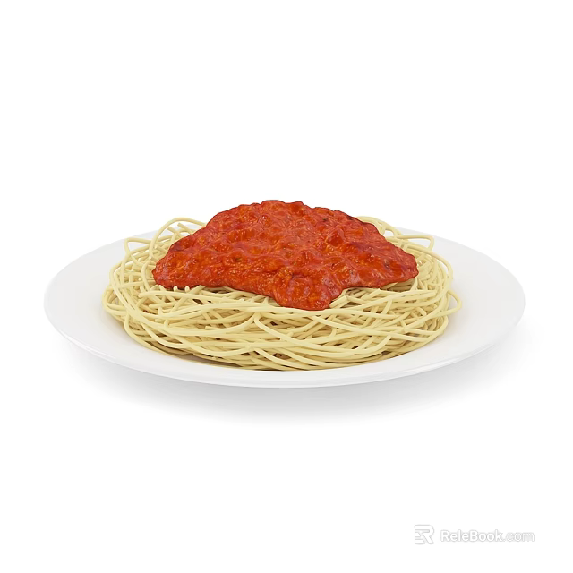 Fresh Spaghetti Noodles Topped With Flavorful Tomato Sauce On White Plate 3d model 