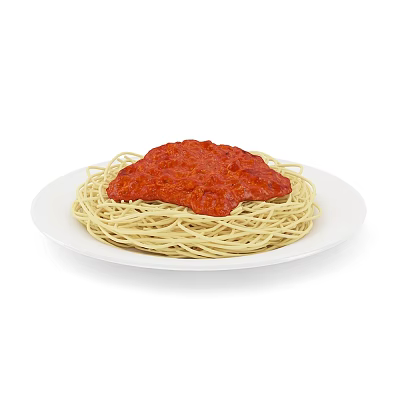 Fresh Spaghetti Noodles Topped With Flavorful Tomato Sauce On White Plate 3d model