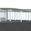 Modern Garden Landscape With Curved Glass Structure White Columns And Open Area