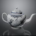 Ceramic Teapot Sculpture Carving With Blue And White Floral Patterns Lid Spout Handle