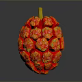 Vibrant Red And Orange Exotic Fruit With Floral Like Protrusions And Yellow Stem