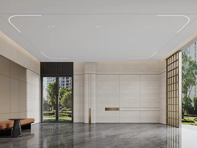 Modern Luxury Elevator Hallway Interior With Polished Floors And Recessed Lighting 3d model