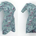 Light Green Floral Pattern Short Sleeve Wrap Waist Dress With Asymmetric Hem