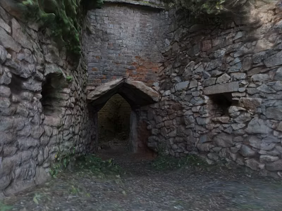 Abandoned Industrial Factory Ruins With Stone Walls Arched Entrance And Small Windows 3d model