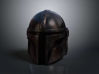 Detailed Structured Metal Mandalorian Helmet With Shiny Surface And Visor 3d model