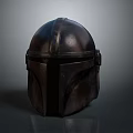 Detailed Structured Metal Mandalorian Helmet With Shiny Surface And Visor
