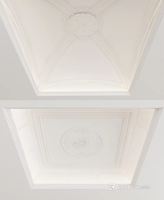 Elegant White Ceiling Design With Decorative Moldings And Ornate Central Patterns 3d model