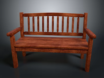 Classic Wooden Bench With Slatted Backrest Armrests And Solid Wood Design 3d model