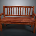Classic Wooden Bench With Slatted Backrest Armrests And Solid Wood Design 3d model