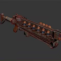 Steampunk Mechanical Gun With Cylindrical Chambers Wooden Grip And Metallic Structure