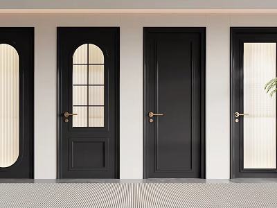 Modern Black Hinged Doors With Glass Panels And Solid Designs For Interior Decoration 3d model
