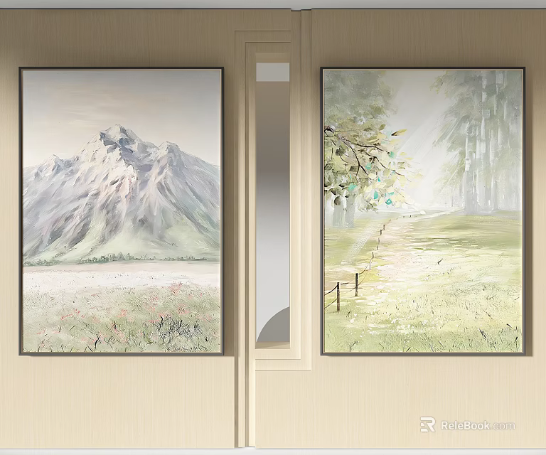 Decorative Wall Art With Mountain Landscape And Field Scenery Featuring Trees 3d model