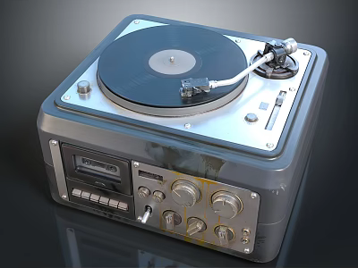 Vintage Turntable Audio Device With Vinyl Record Tonearm And Control Panel Knobs 3d model