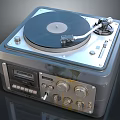 Vintage Turntable Audio Device With Vinyl Record Tonearm And Control Panel Knobs