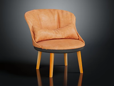 Orange Leisure Chair With Curved Backrest Comfortable Cushion And Light Wooden Legs 3d model