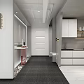 Modern Public Office Space With Red Padded Wall And Gray Carpet Reception Desk