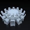 Elegant Round Dining Table Set With White Tablecloth Tableware And Chairs 3d model