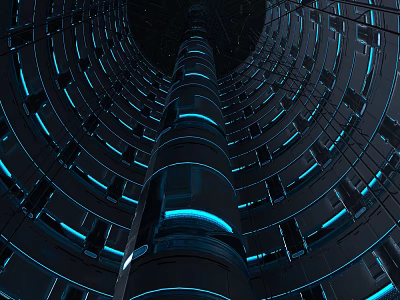 Futuristic Architectural Interior Design With Circular Structure And Blue Glowing Lights 3d model
