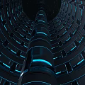 Futuristic Architectural Interior Design With Circular Structure And Blue Glowing Lights 3d model