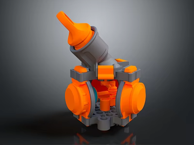 Orange and Gray Mechanical Device with Gear and Knob Components 3d model