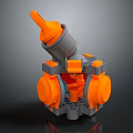 Orange and Gray Mechanical Device with Gear and Knob Components 3d model