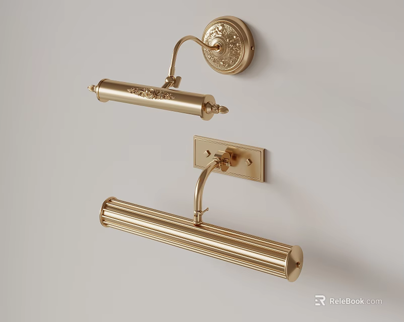 Elegant Gold Wall Lamps With Cylindrical Body And Decorative Mount Design 3d model 
