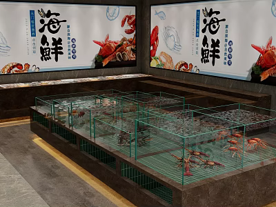 Seafood Restaurant Featuring Fresh Live Seafood Display Tanks With Crabs And Lobsters 3d model