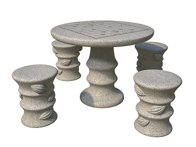 Chinese Style Outdoor Stone Tables and Chairs 3d model