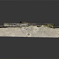 Stone Wall Architectural Model With Arched Blue Door And Mossy Base On Black Reflective Surface