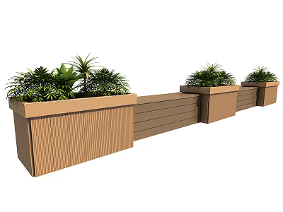 Garden Decorative Wooden Rectangular Planters With Lush Green Plants For Outdoor Use 3d model