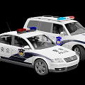 White Police Function Vehicles With Red Blue Emergency Lights And Police Badges