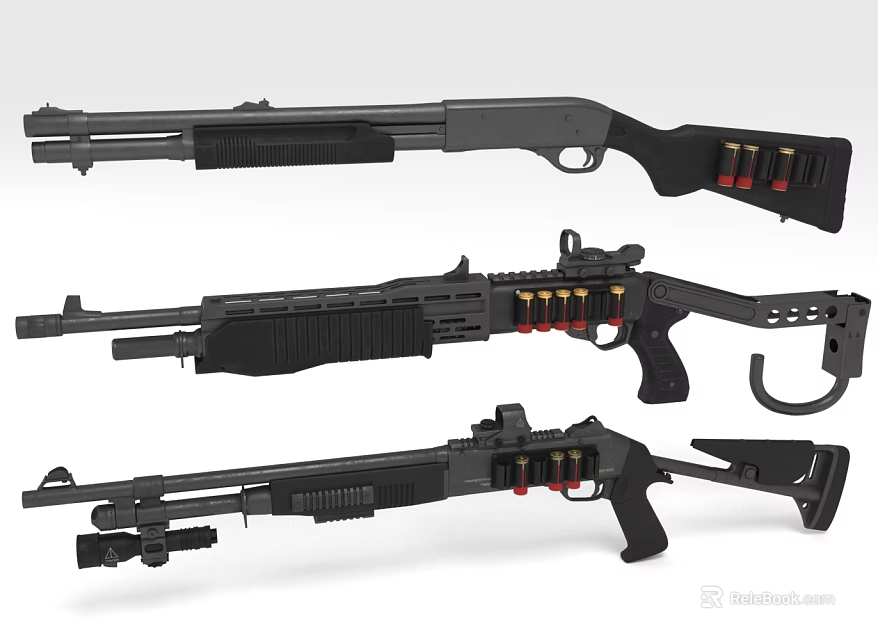 Different Types of Tactical Firearms With Magazine Scope And Ammunition Attachments 3d model 