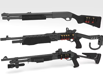 Different Types of Tactical Firearms With Magazine Scope And Ammunition Attachments 3d model