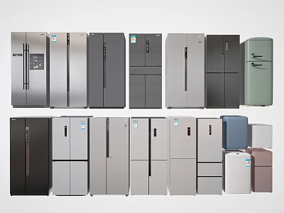 Various Modern Refrigerators And Freezers With Different Colors And Sleek Designs 3d model