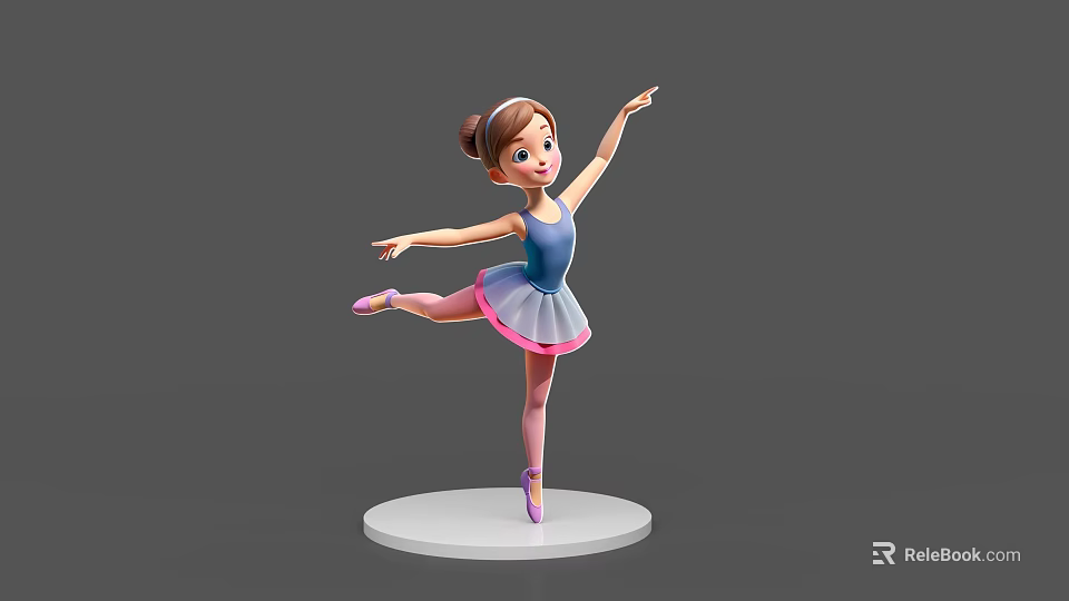 Game Movie Character Cute Ballet Girl Dancing With Raised Arm Blue Leotard Pink Tutu Skirt 3d model 