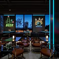 TOMO Friends Festival Bar Interior with Neon Lights Whale Screen Live Music and Dining Tables