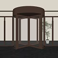Modern Copper Revolving Door With Glass Panels And Side Plant In Marble Floor Interior