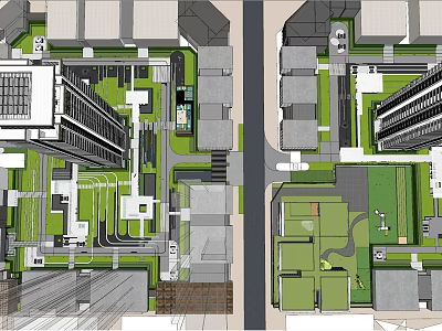 Modern Urban Garden Landscape Design With Green Spaces And Pathways Layout 3d model