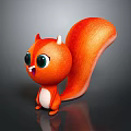 Orange Cartoon Squirrel Character With Big Green Eyes Open Mouth Fluffy Tail On Black Background