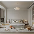 Cozy Kids Room Interior With Bed Stuffed Toys Rug Chalkboard And Bookshelf