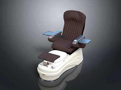 Luxury Brown Pedicure Chair With Quilted Backrest White Base And Armrests 3d model