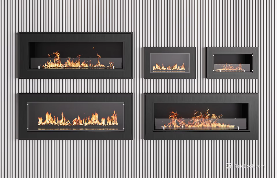 Sleek Modern Fireplace Designs With Different Flame Effects And Sizes For Contemporary Interior 3d model