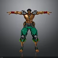Muscular Man With Green Pants Metal Armor And Red Wristbands Arms Outstretched