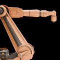 Two Copper Colored Robotic Arms On Black Background With Reflections