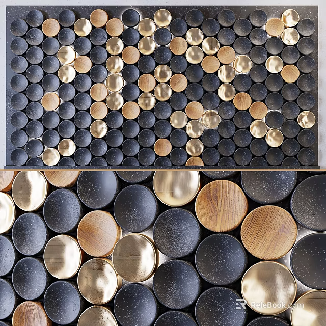 Modern Round Wall Decor With Gold Black And Wooden Circular Design Elements 3d model 