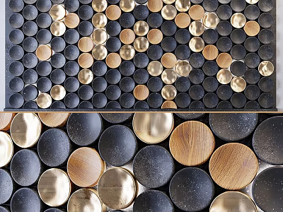 Modern Round Wall Decor With Gold Black And Wooden Circular Design Elements 3d model