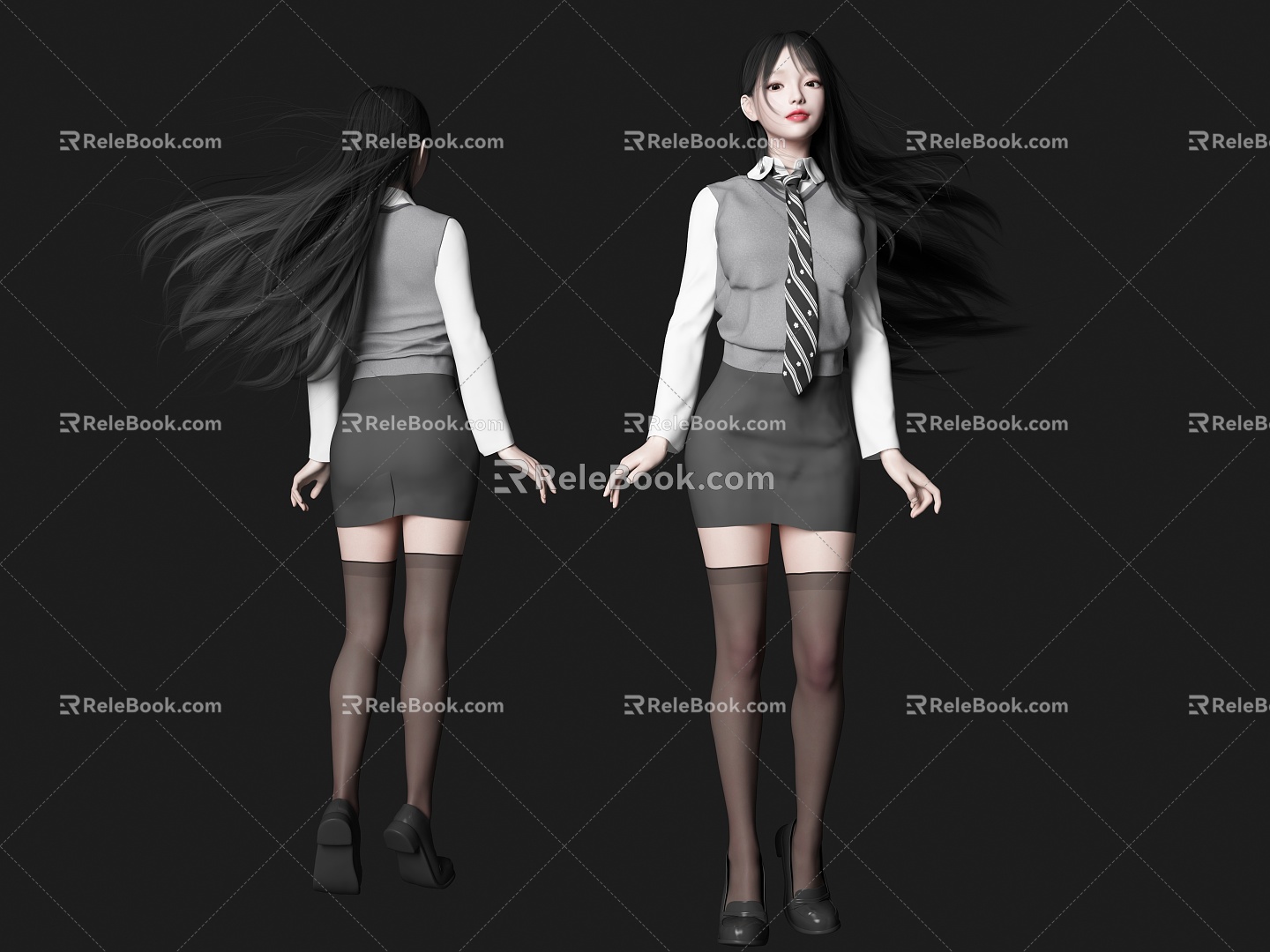 modern woman beauty figure jk school uniform girl miniskirt figure silk stockings figure long hair beauty jk beauty uniform campus goddess 3d model