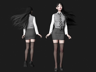 modern woman beauty figure jk school uniform girl miniskirt figure silk stockings figure long hair beauty jk beauty uniform campus goddess 3d model