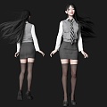 modern woman beauty figure jk school uniform girl miniskirt figure silk stockings figure long hair beauty jk beauty uniform campus goddess 3d model