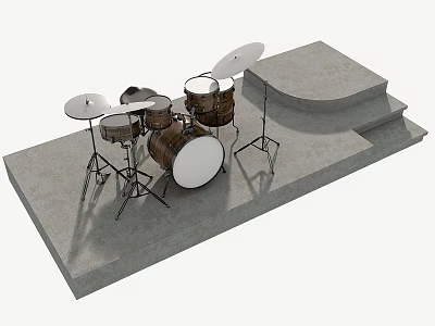 Professional Acoustic Drum Set With Drums Cymbals Stands On Gray Platform 3d model